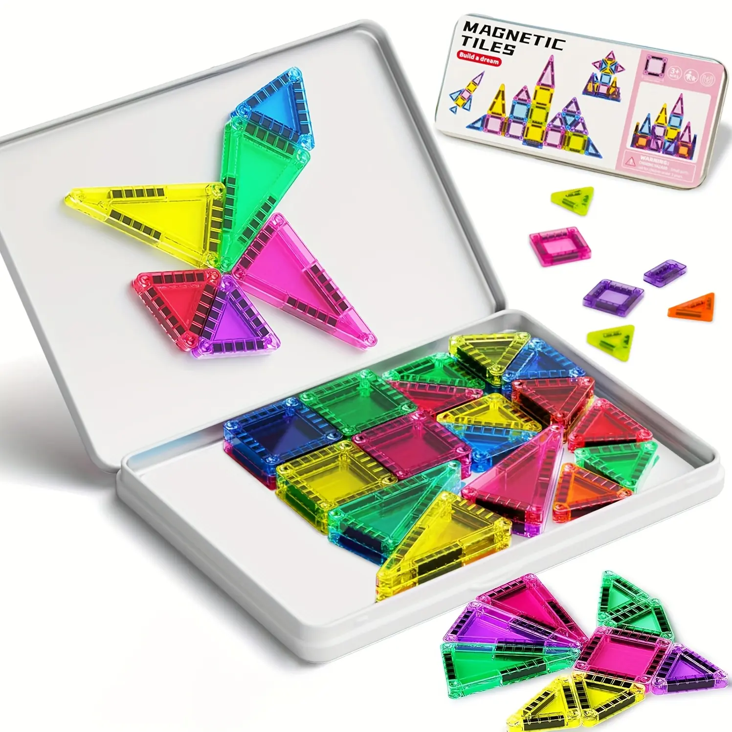 28/36pcs Mini Travel Magnetic Building Blocks Set, Creative Buildable Blocks Kit, Magnetic Building Tiles, Portable Magnet Toy with Iron Box, Educational Travel Toys for Kids, Halloween Christmas Gift
