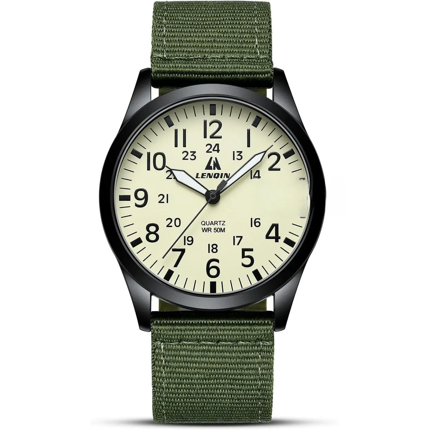 Mens Watches Unisex Military Sport Nylon Strap Stylish Luminous Fashion Analog Quartz Watch for Men Waterproof Army Tactical Casual Wristwatch