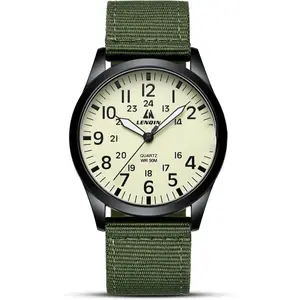 Mens Watches Unisex Military Sport Nylon Strap Stylish Luminous Fashion Analog Quartz Watch for Men Waterproof Army Tactical Casual Wristwatch