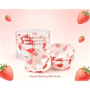 [HUOMAQFAN]100PCS Mini Cupcake Liners, Strawberry Pattern Non-Stick Muffin Paper Baking Cups, Disposable Cupcake Wrappers for Wedding Birthday Mother's Day Valentine's Day Party