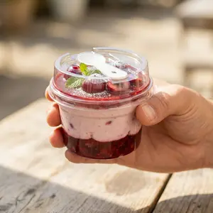 50 Pack 8 oz Plastic Dessert Cups with Lids and Spoons, Banana Pudding Cups with Lids Mini Dessert Shooters for Party Individual Yogurt Parfait Jello Fruit Trifle