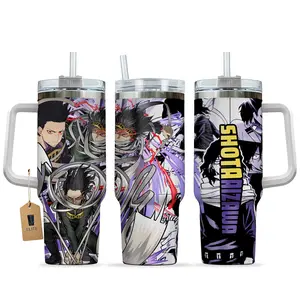 Elite Tumbler - Shota Aizawa My Hero Academia 40oz Tumbler With Handle & Straw, Anime Retro Collage Cup, Anime Inspired Travel Tumbler, Vintage Music Legend Drinkware, Pop Star Fan Gift, Stainless Steel Coffee Mug, Gift for Music Lovers