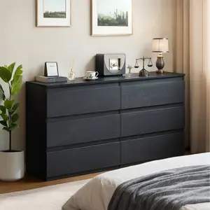 6 Drawer Dresser, Modern Bedroom Dresser with Spacious Countertop, Wood Storage Cabinet with Concealed Handles & 6 Deep Drawers for Bedroom, Living Room, Entryway, 15.7" D x 47.2" W x 30.9" H