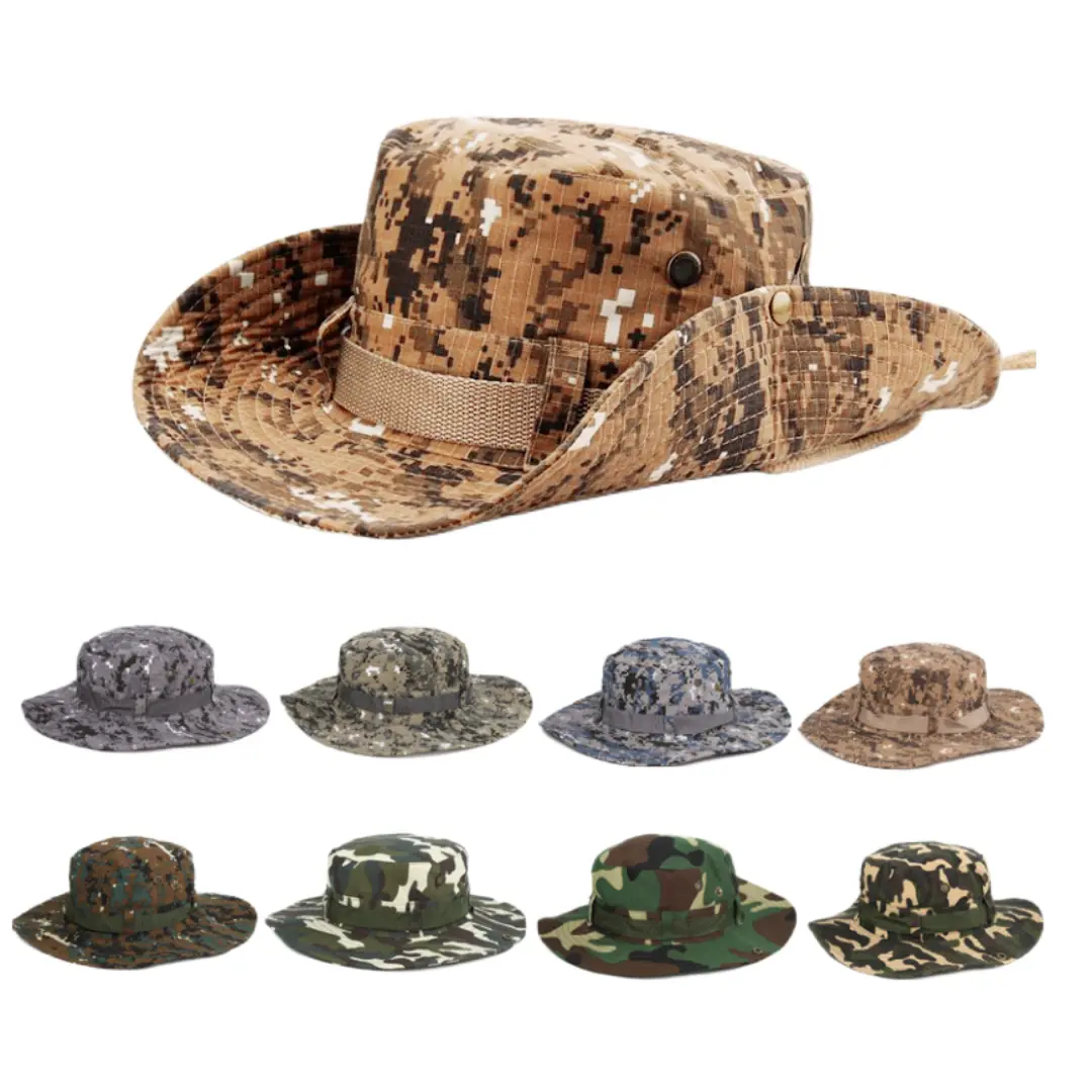 Sun Hats for Men Women Camo Bucket Hat Protection Summer Safari Wide Brim Boonie Hats Hunting Fishing Outdoor Hiking Beach Tactical Camo Jungle Hat Boonie Cap（Deep Khaki ）