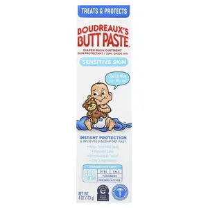 Boudreaux's Butt Paste Diaper Rash Ointment, Sensitive Skin, Fragrance Free, 4 oz (113 g) | HSA/FSA Eligible