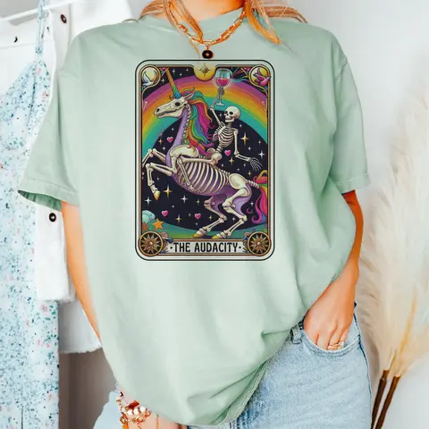 Tarot Skeleton Tees Tarot Skull T-Shirts Hot Mess Express Skull Graphic Tee Drama Queen Rocker T-shirt Emotional Dumpster Fire Top Funny Tarot Card Skull Tshirt