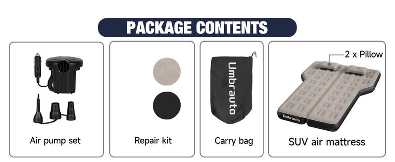 Umbrauto Heavy-Duty SUV Air Mattress w/Quick-Inflate Car Pump| Durable 2-Chamber Inflatable Van Sleeping Bed for Camping & Travel, Leakproof PVC, Flocked Top