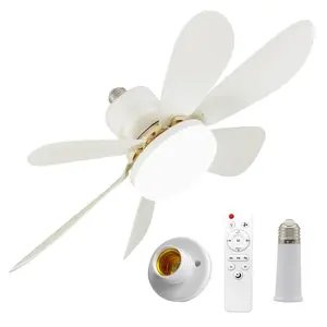 Quiet 20" Socket Fan Light with Remote, E26/E27 Screw-In, 3 Speeds Dimmable, Mini Ceiling Fan Light for Bedroom Kitchen Small Spaces, White