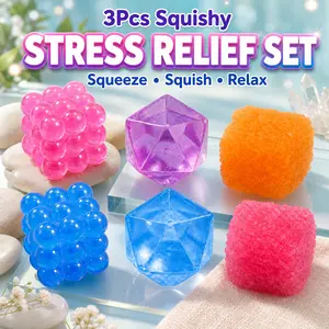 3-Pack - Crystal Jelly Squeeze Toys, Cute Transparent Slow Rising Squishys Anxiety Relief Gift, Hand Therapy Fidget Set