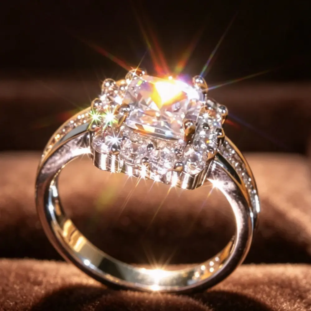Sparkling Cushion Cut Halo Ring Luxury Full Pave Simulated Engagement Wedding Promise Statement Jewelry Gift for Valentine's Day Christmas & Mother's Day for Women