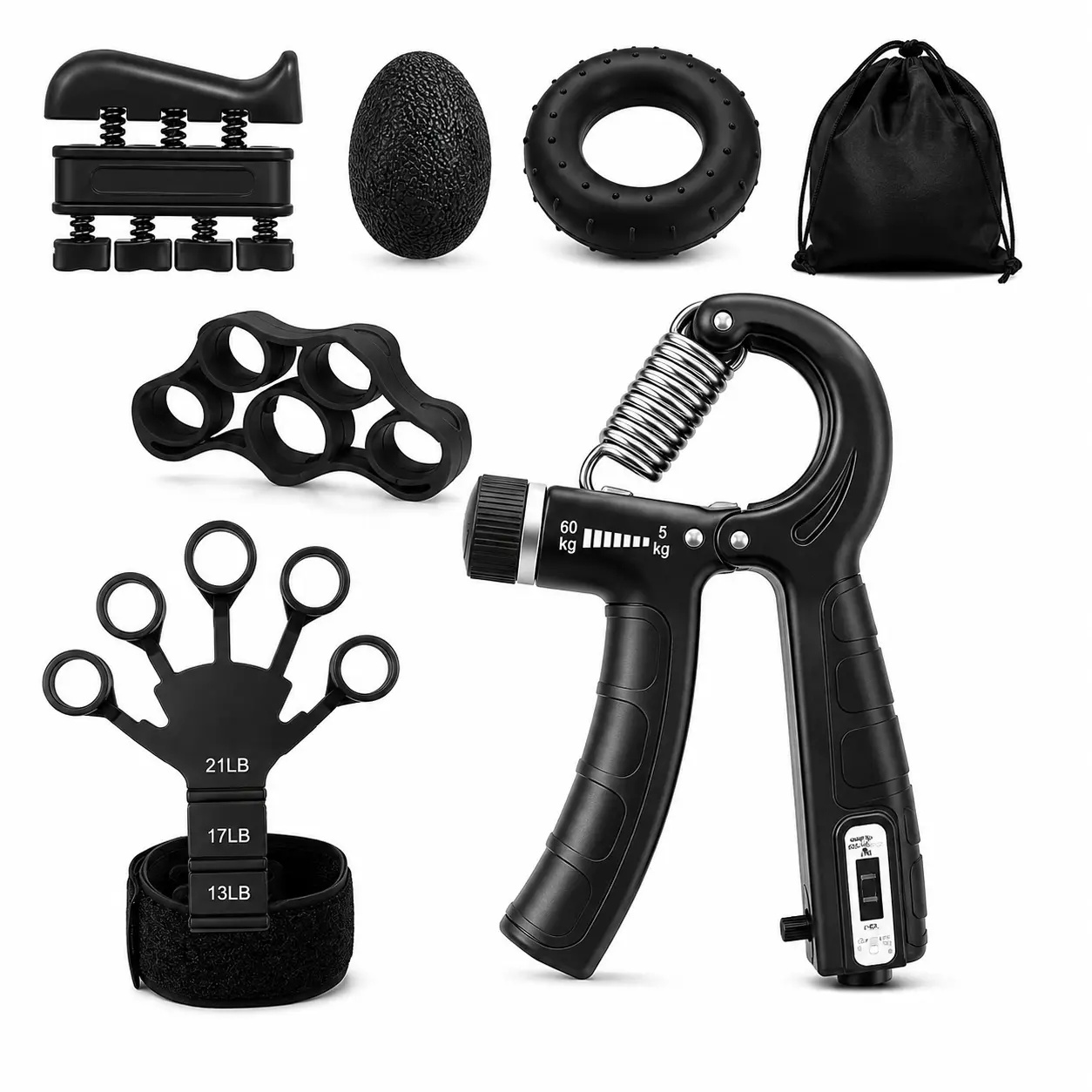 5-Pcs Grip Strength Training Set (Silicone Finger Gripper, Grip Ball, Grip Ring) Gym Accessories-Adjustable Resistance Hand Grip Strengthener, Forearm Exerciser For Muscle Building And Athletic Grip Trainer, Hand Strengthener Tool Kit