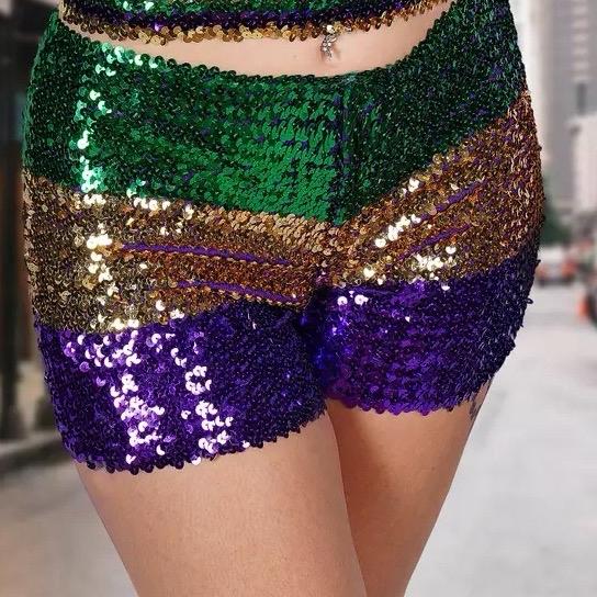 Mardi  Gras Color Block Sequin Shorts