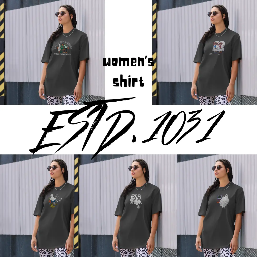 ESTD 1031 Fall/Halloween Women's Embroidered Oversized T-Shirts --- Perfect for Fall Season & Halloween - Womenswear, Tops, Comfort,, Casual, Embroidery, Tshirt, Streetwear, Tee, Loose