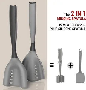 Silicone Meat Chopper & Hamburger Grinder – Heat Resistant Ground Beef Masher with Built-In Oil Drainer, Non-Stick Safe Meat Breaker for Skillet Frying, Easy Meat, Poultry & Potato Mixing Tool for Everyday Cooking