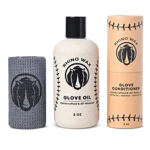 Rhino Wax - Baseball Glove Maintenance Starter Kit - Includes: Baseball Glove Oil (8 oz) + Baseball Glove Conditioner (2 oz) + Microfiber Cloth
