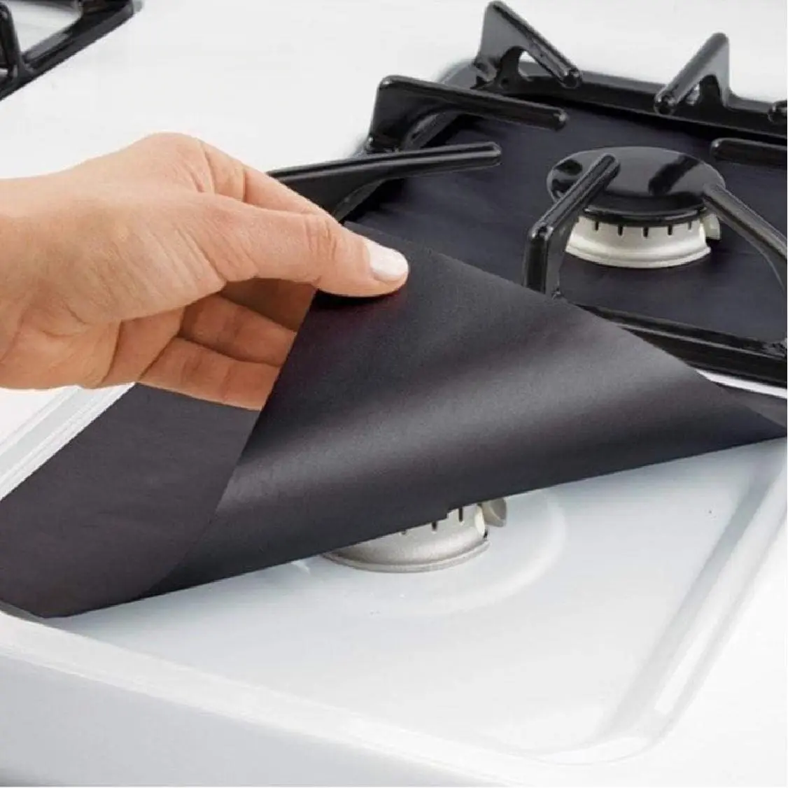 12PCS Kitchen Stove Mat – Home Essentials Stove Range Protector Cover, Gas Stove Protectors & Burner Liner Covers, Heat-Resistant Glass Fiber Black Design, Reusable Non-Slip Surface, Easy to Clean, Keeps Stovetop Free from Spills & Stains