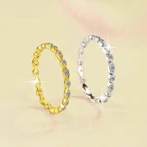 S925 Sterling Silver Single Row Band Ring Synthetic Moissanite Ring-567