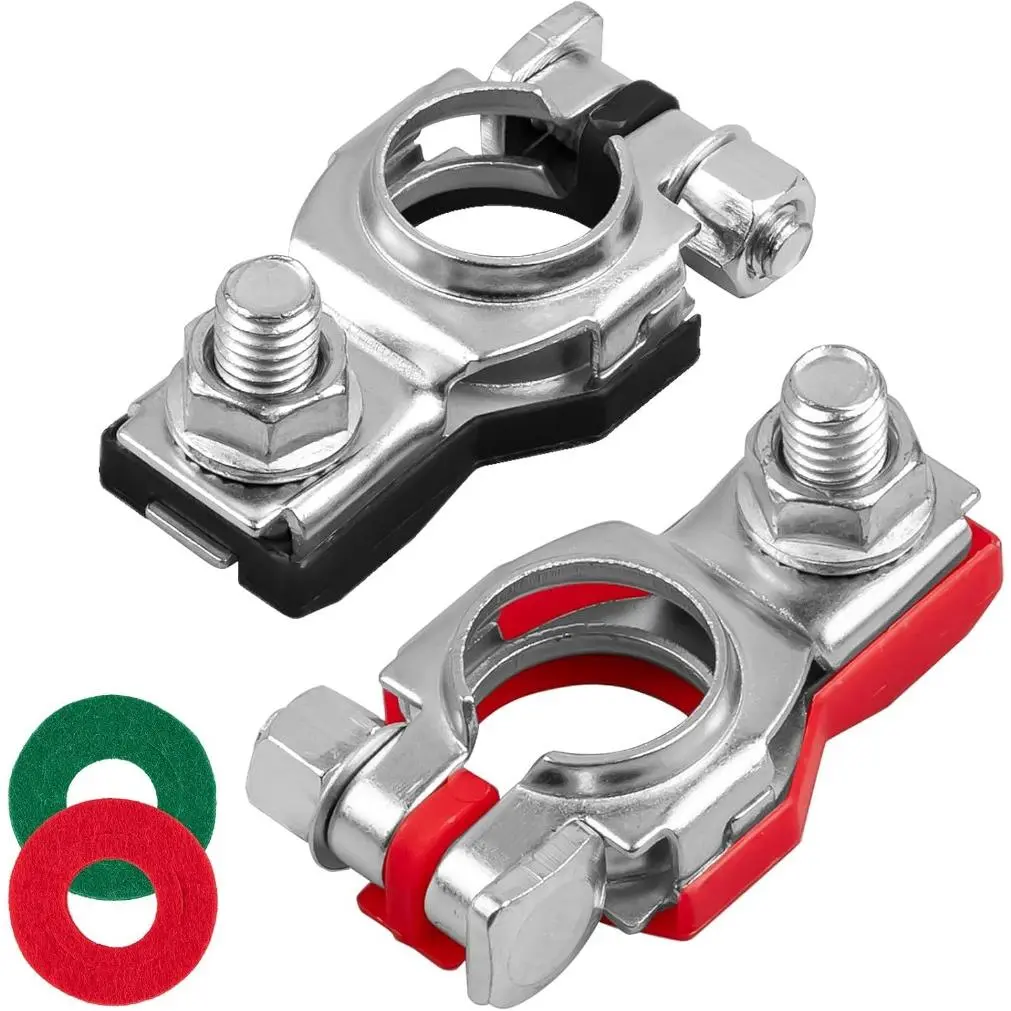 Top Post Battery Terminal Connectors - 1 Pair Positive & Negative, Rust-Resistant Pure Copper, M8 Nuts Included, Universal Hard Plastic Automotive Accessories for Car, SUV, Motorcycle with Good Connectivity