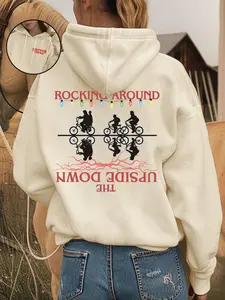 Stranger Things Retro Graphic Oversized Hoodie, All-Over Character & Upside Down Design, Premium Soft Fabric, Ideal for Sci-Fi Horror Fans, Trendy Casual Wear for Daily Leisure & Fandom Outfits