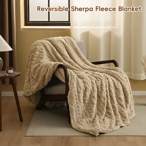 Premium Sherpa Fleece Blanket for Bed & Sofa - Fleece Soft Fluffy & Cozy Cable Jacquard Tufted Throw Blankets for Women Gift, Thick Warm for Winter and All Seasons