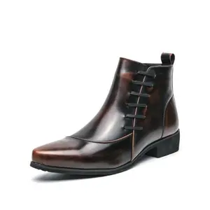 Mens Boots Casual Patent Leather Chelsea Dress Boots Zipper on Side Mid Calf Boots for Men Stylish Formal Footwear Booties  Walking Shoes