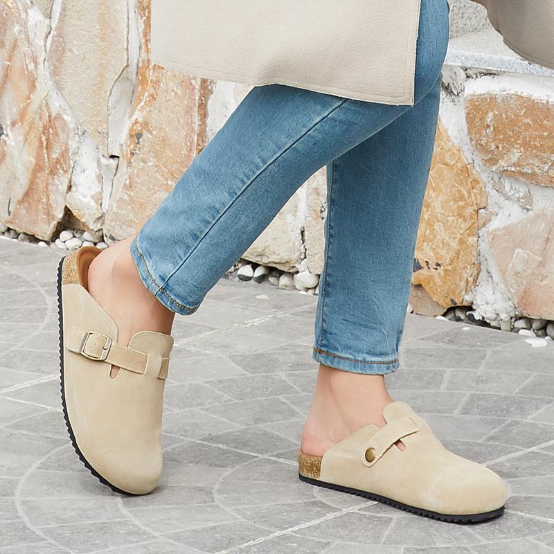 Men’s & Women’s Suede Clogs shoes,Adjustable Buckle Potato Shoes, Men’s Leather Mules, Cork Footbed Cushioned Sandals,