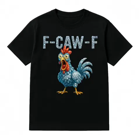 Women's Casual Loose-Fitting Normal Type Rooster and Chicken Graphic T-Shirt, Cotton Round Neck Short-Sleeve Lightweight Streetwear, Viral Gag Gift, Machine Washable Tee