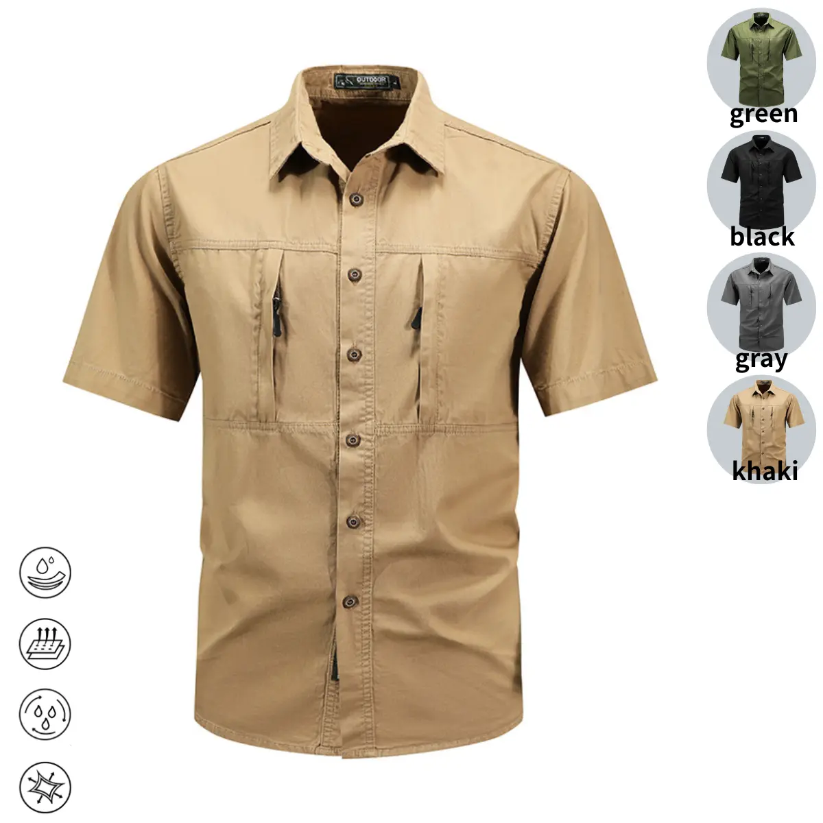 Men’s multi-pocket workwear short-sleeve shirt — outdoor functional-style top