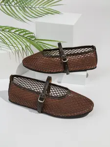 Women's Vintage Mesh Mary Jane Shoes, Transparent Net Ballet Flats, Gentle One-Strap Versatile Single Shoe, Trendy Footwear