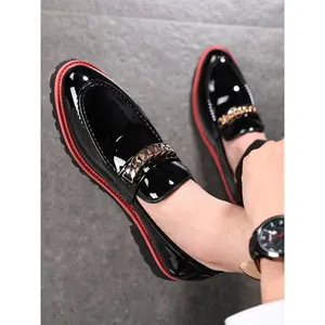 Men's Leather Waterproof Slip-On Penny Loafers, Classic Round Toe Casual Work Shoes, Comfortable and Durable Black Footwear for Daily Wear