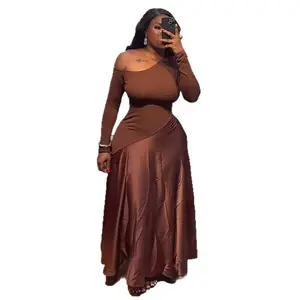 summer spring clothes Women One Shoulder Full Sleeve Maxi Long Dress 2025 Summer Patchwork Vintage Birthday Sexy Club Party Evening Dresses Formal Womenswear Check Light Workwear Basic