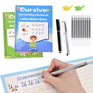 Grooved Cursive Handwriting Workbook, Cursive Workbook for  Ages 8-12,  Cursive Writing Practice Book with Disappearing Ink, Cursive Calligraphy Kit for Beginners & Teens