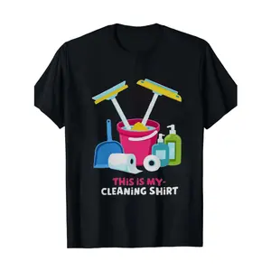 Humorous Cleaning Graphic TShirt for Adults Casual Short Sleeve Crew Neck Cotton Housekeeping Design AllSeason Comfort