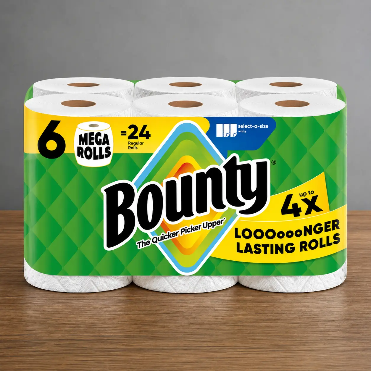 Bounty Paper Towels Select-A-Size White, 6 Mega Rolls, 164 Sheets Per Roll, Kitchen Paper Towel