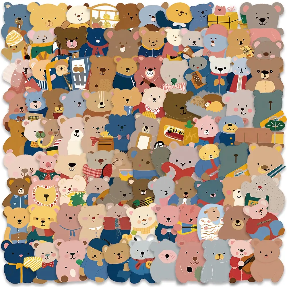 100PCS Ins Style Cute Cartoon Little Brown Bear Stickers - Decals for Luggage, Phone Case, Laptop, Notebook, Backpack, Water Bottle & DIY Crafts, Perfect Kids Gift & Decorative Emb