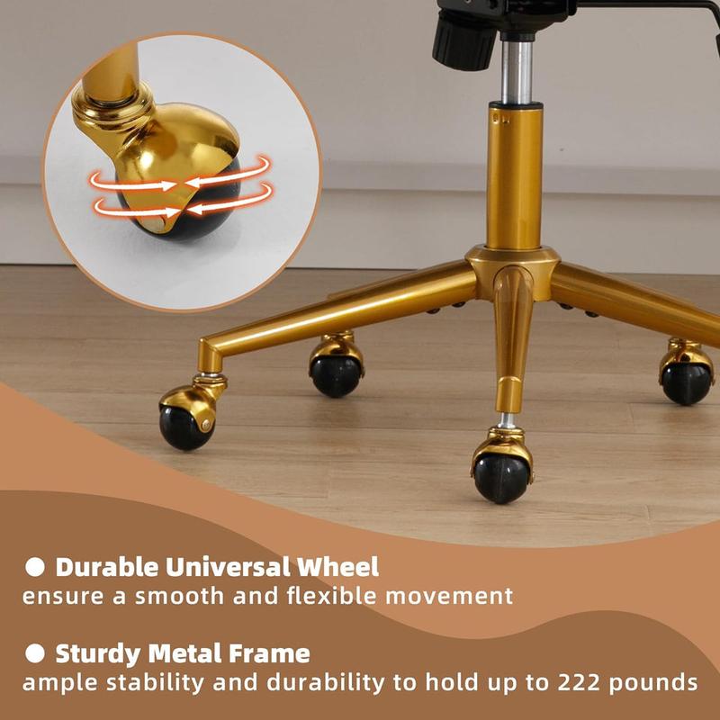 Home Office Desk Chairs, Modern Velvet Rolling Chair, Height Adjustable Swivel Vanity Chair with Golden Base, Ergonomic Chair for Vanity Study, Living Room Computer Room, Beige