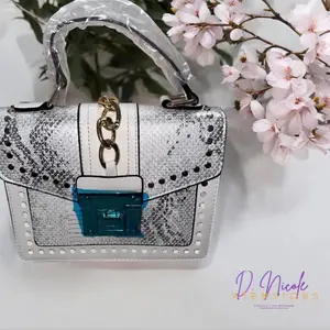 D Nicole Designs White Gold Chained Snake Purse - Elegant Modern Accessory with Gold Chains & Unique Snake Design for Everyday Use or Special Events