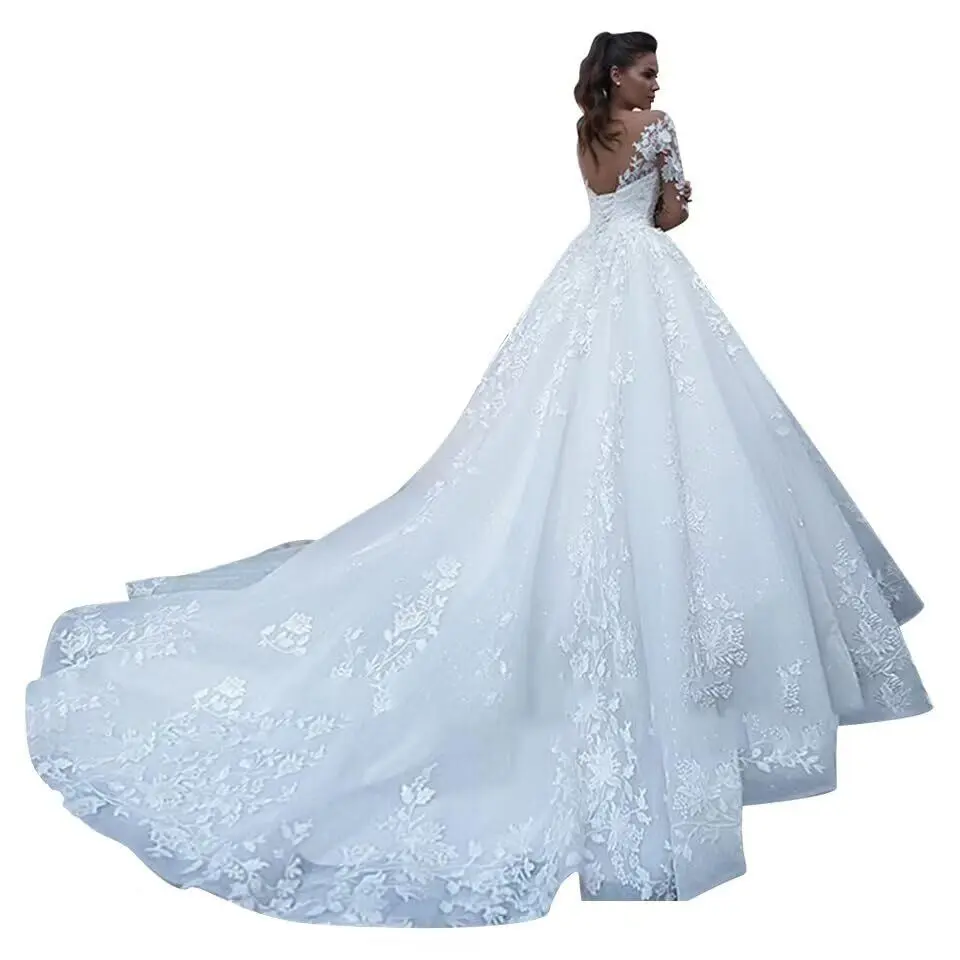 SYYS Long Long Sleeve Wedding Dresses for Women 2024 A-Line Beach Modern V-Neck Tulle Bridal Gowns White 16