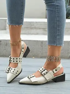 High Quality Mid Heel Pointed Toe Shoes, Open Back Design, Fashion Classic Minimalist Style, Perfect for Daily Commute & Parties