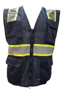 High Visibility Reflective NAVY BLUE vest with multiple pockets