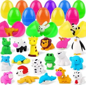 24 Pcs Animal Erasers for Easter Eggs, 24 Pcs Easter Eggs Prefilled for Hunt Party Favors Classroom Prize Supplies, Easter Eraser Decorations Multicolor