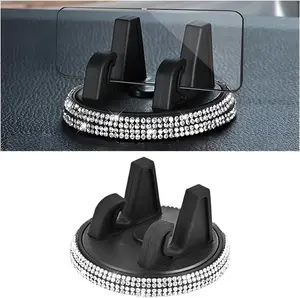 Bling Car Phone Holder, Rhinestones 360° Adjustable Vehicle Center Console Dashboard Navigation Cellphone Mount, Diamond Automobile Smartphone Support Bracket, Universal Fit (White)