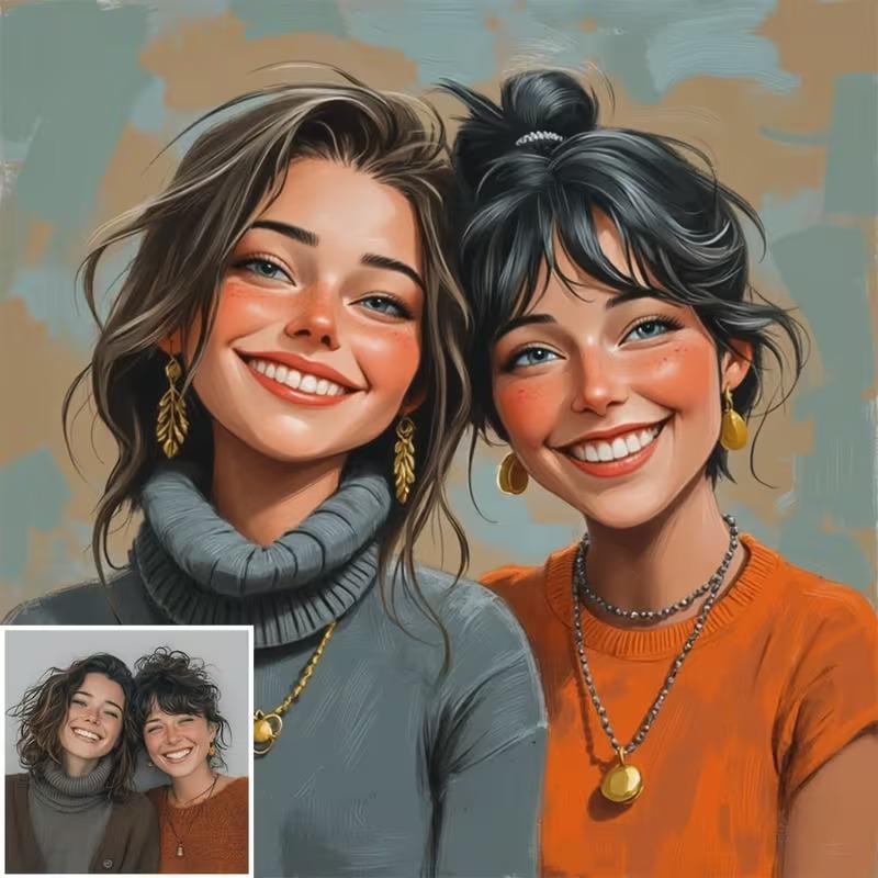 2D Flat, Custom Comic Style Photo Canvas - Personalized Family Portrait with Your Photos, Anime/ Manga-Style Face & Hair - Durable Framed Wall Art for Home, Office, /s - Unique Birthday/Anniversary/Christmas Gift (/Outdoor Use)