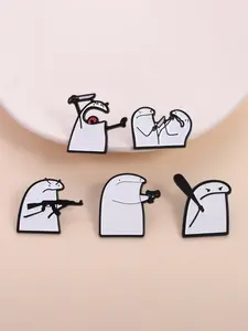 5Pcs Dark Minimalist Cartoon Character Brooches, Zinc Alloy Enamel Material, Contrast Weapon Design, Unisex Daily Accessory Gift, Drop Set Pins