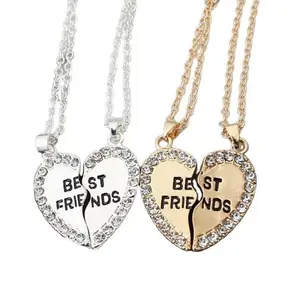 Hot Selling Friend Bestie Fashion Personality Style Best Friend Necklace Fashion Heart English Best Friend Pendant Necklace Two-Petal Inlaid Diamond Best Friend Necklace