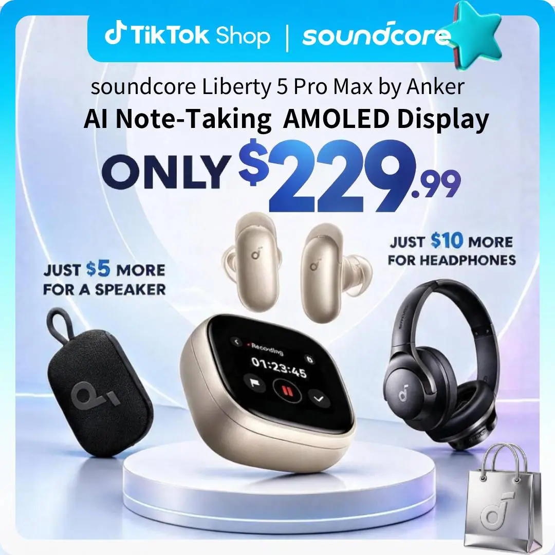 soundcore Anker Liberty 5 Pro Max Wireless Earbuds, Exclusive Limited: Add $5/$10 for Extra Premium Gift, AI Note-Taker for In-Person Meetings, Whisper-Clear Calls, Active Noise Cancelling, 1.78" AMOLED Smart5 Mins Charge = 4 Hrs Playtime,techvibes