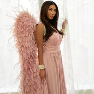 ZUCKER Champagne Pink Deluxe Angel Feather Wings Extra Large Costume Wings with Sequin Straps for Magical Photo Shoots and Halloween Accessories Women's Wear