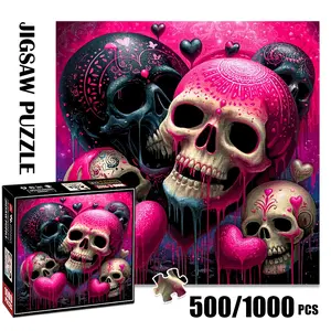 1pc 1000 piece adult puzzle 58x58cm Skulls with Heart - themed Patterns and Dripping Effects 500 pieces of paper puzzle, suitable for adults and families, large-scale DIY puzzle interactive toy ga