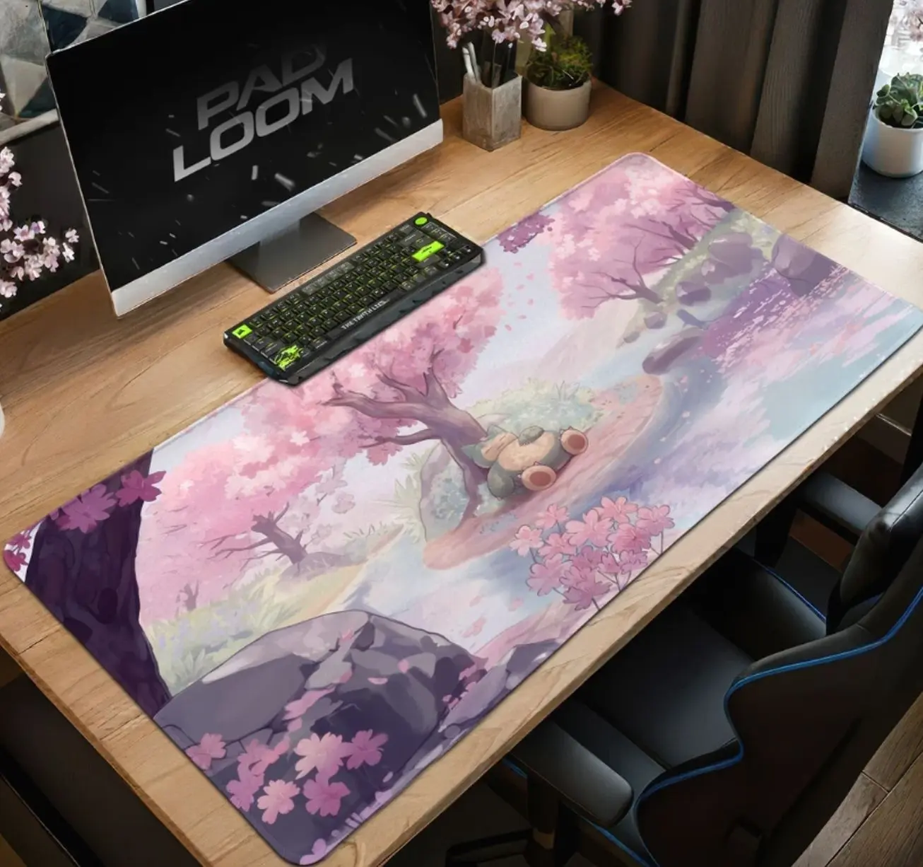 Snorlax Sakura Stream Mouse Pad - Desk Mat