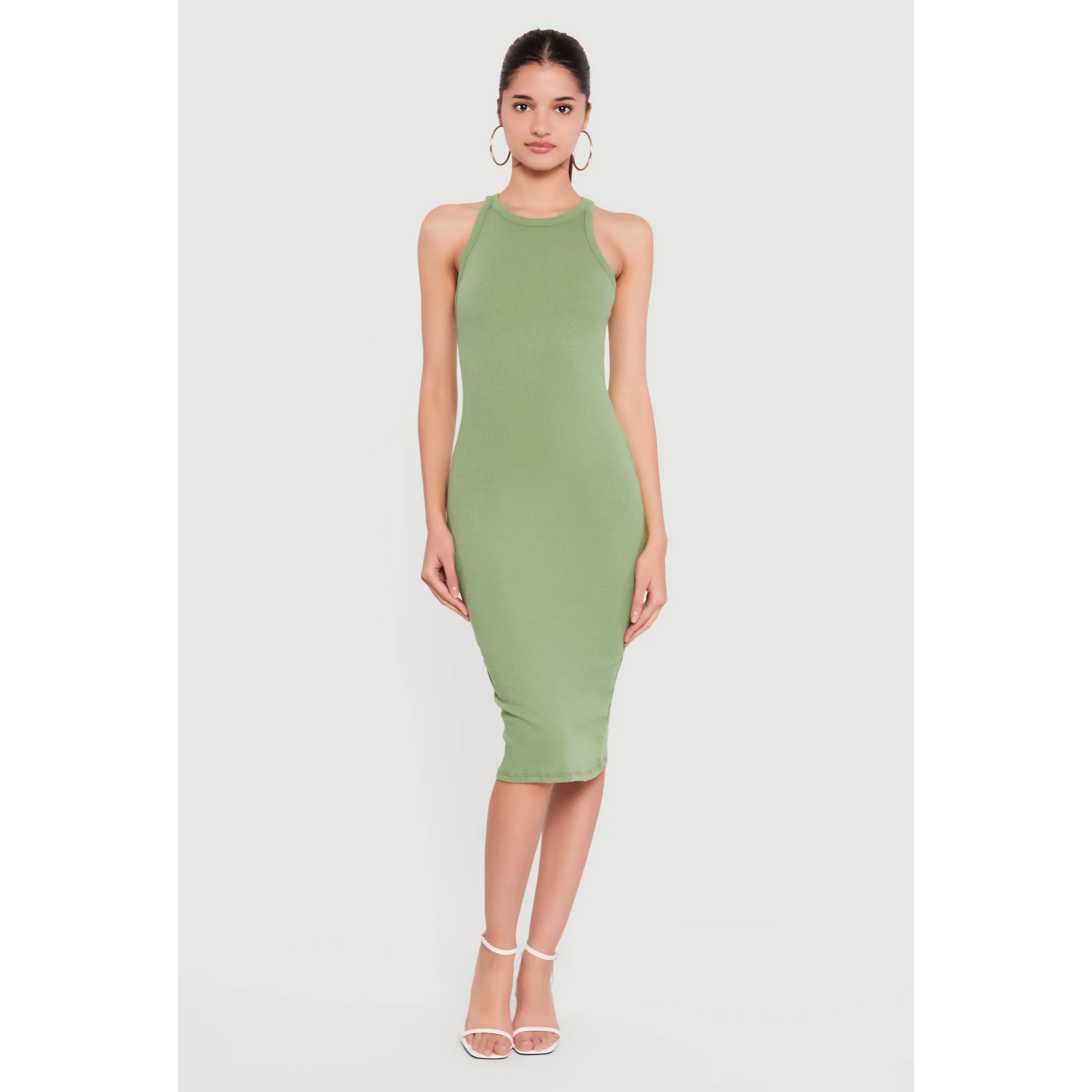 Rib Knit Racerback Tank Midi Dress